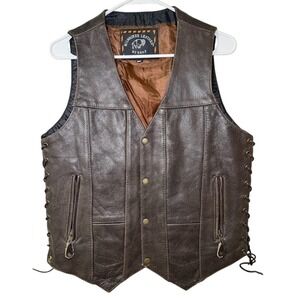 Milwaukee Leather by SHAF Men's Brown Leather Vest Size 38 Lace‎ Side Biker